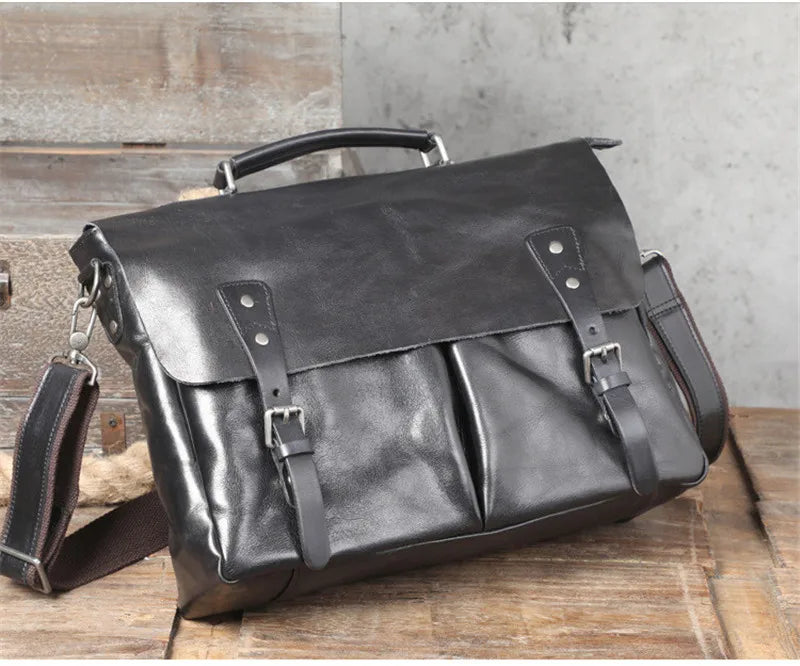 Ultra Soft Black Leather Laptop Bags For Men