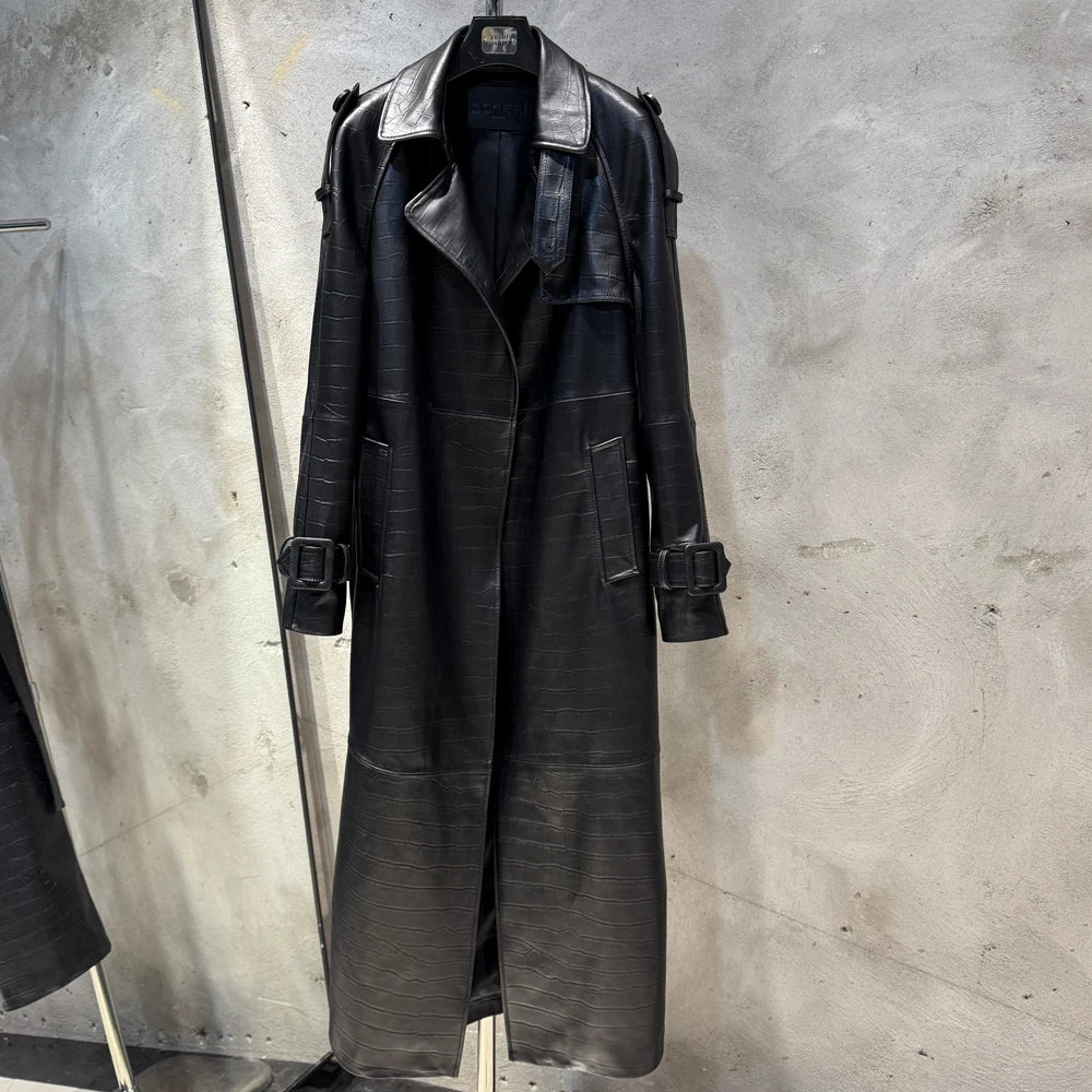Long Genuine Leather Coat For Women