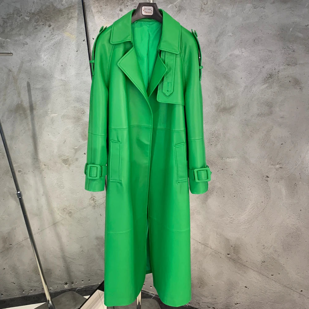 Long Genuine Leather Coat For Women