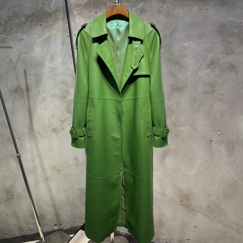 Long Genuine Leather Coat For Women