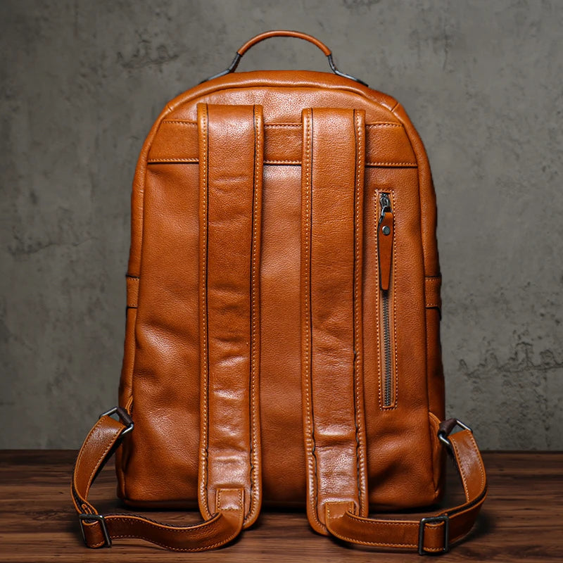 Large Capicity Brown Leather Backpack For Women