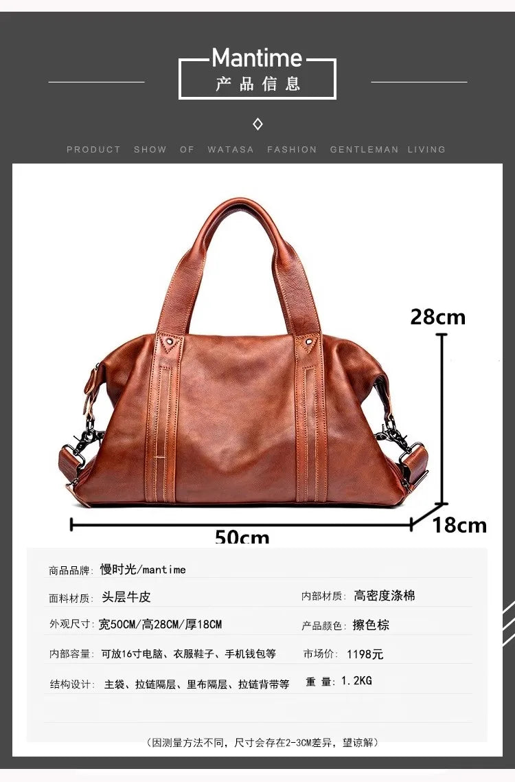 Unisex Redish Brown Leather Duffle Bag Carry On