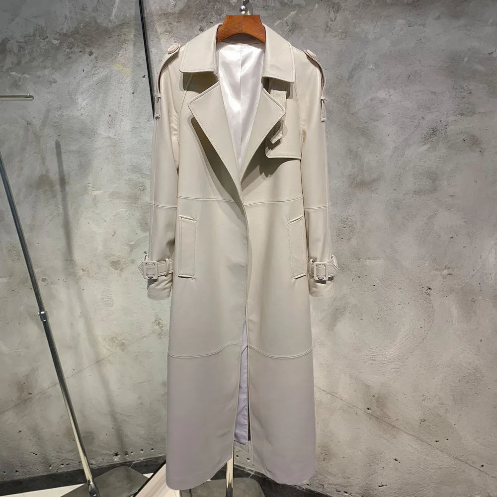 Long Genuine Leather Coat For Women