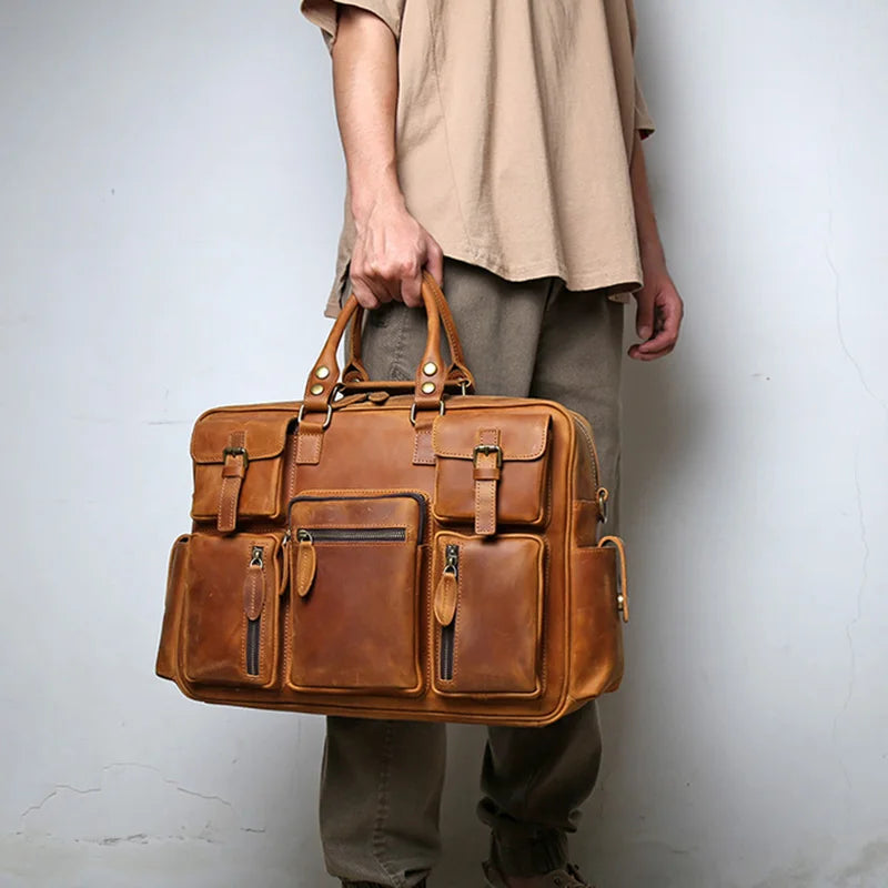 Large Capacity Crazy Horse Leather Business Briefcase