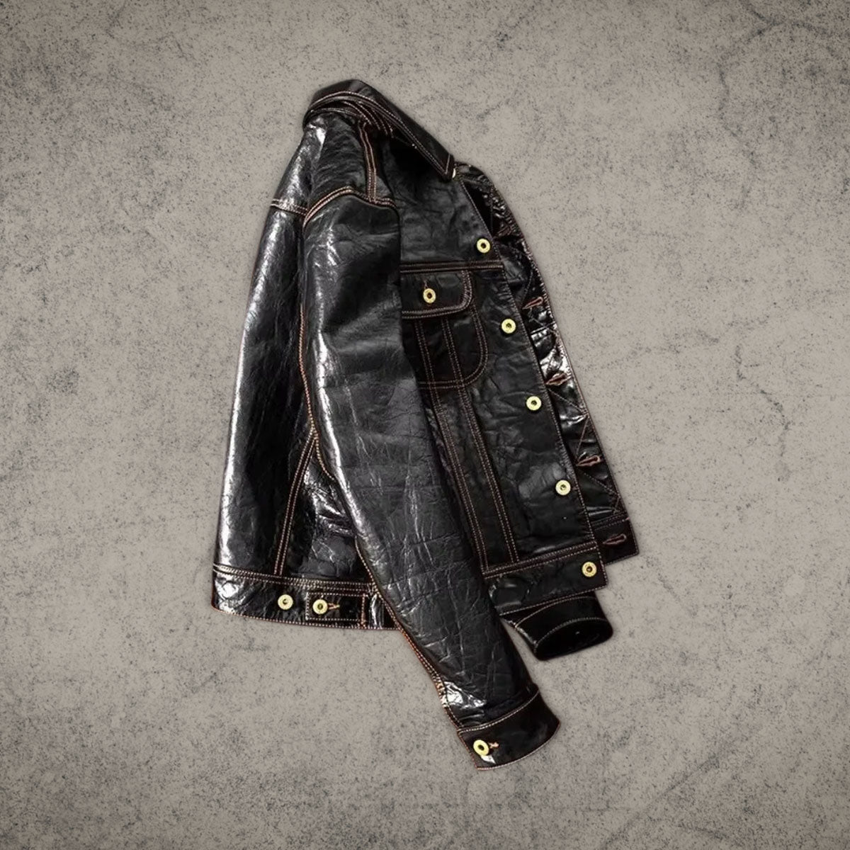 Vintage Black Biker Leather Jacket Shirt