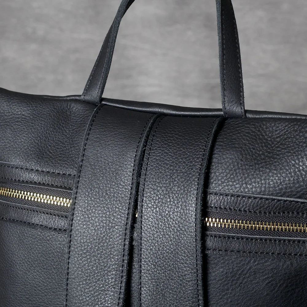 Unisex Black Leather Luxury Work Backpack