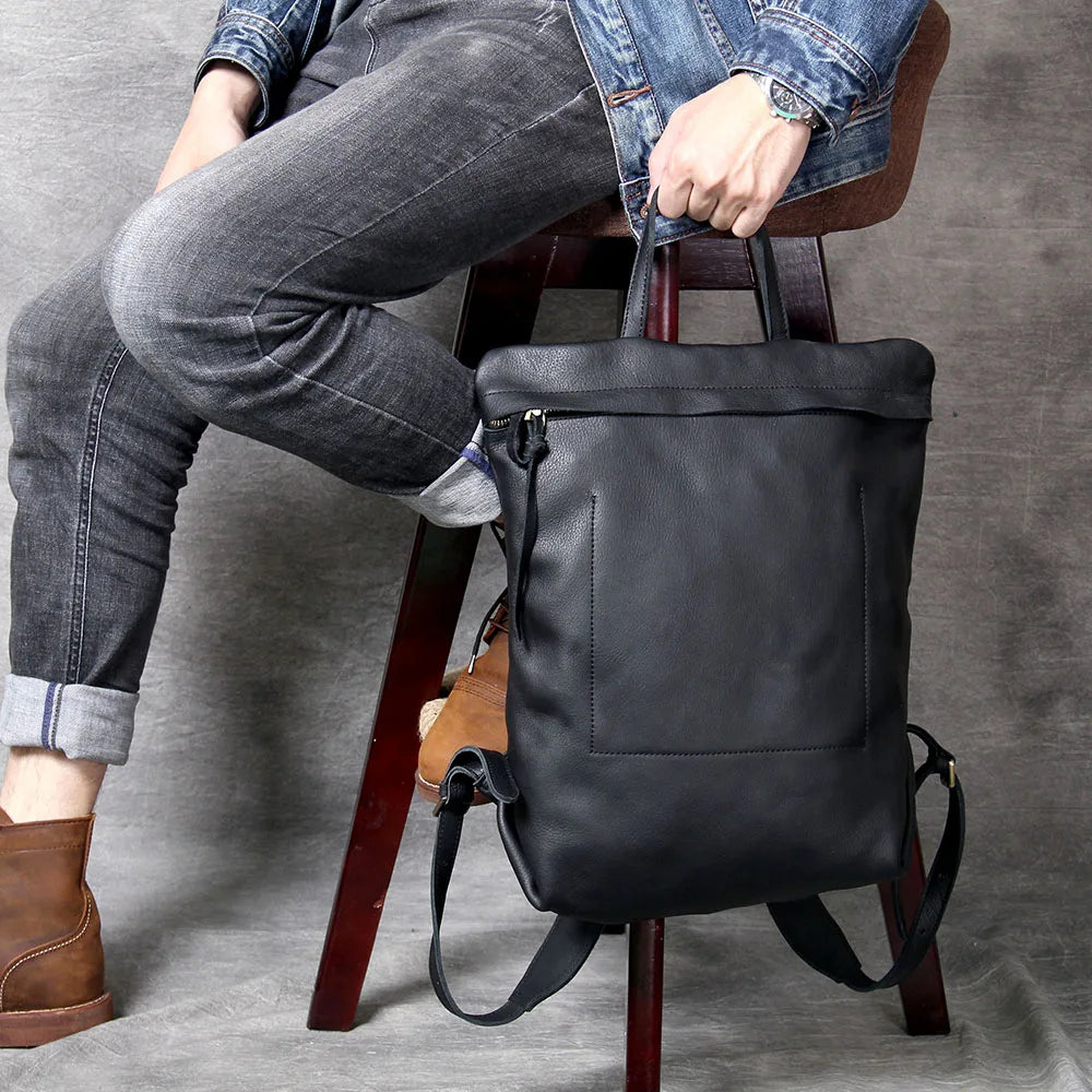 Unisex Black Leather Luxury Work Backpack
