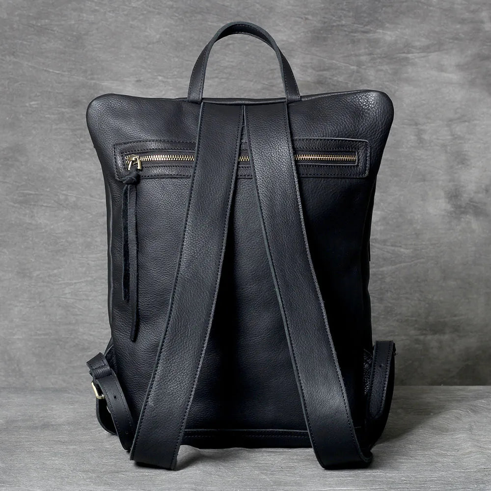 Unisex Black Leather Luxury Work Backpack