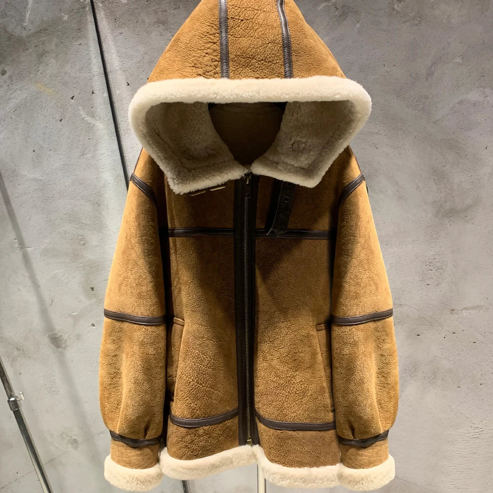 Womens Fur Lined Leather Hooded Jacket