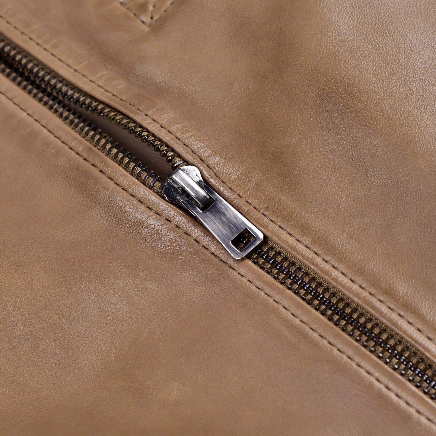 Mens Tan Brown Leather Biker Jacket