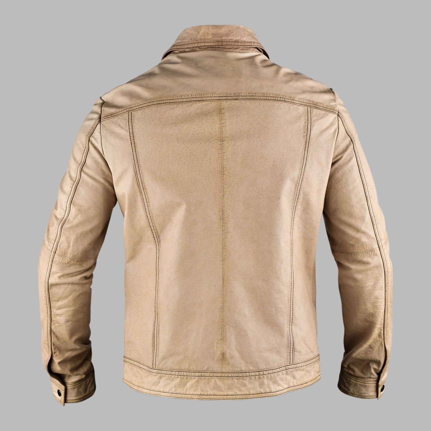 Beige Biker Leather Jacket For Men
