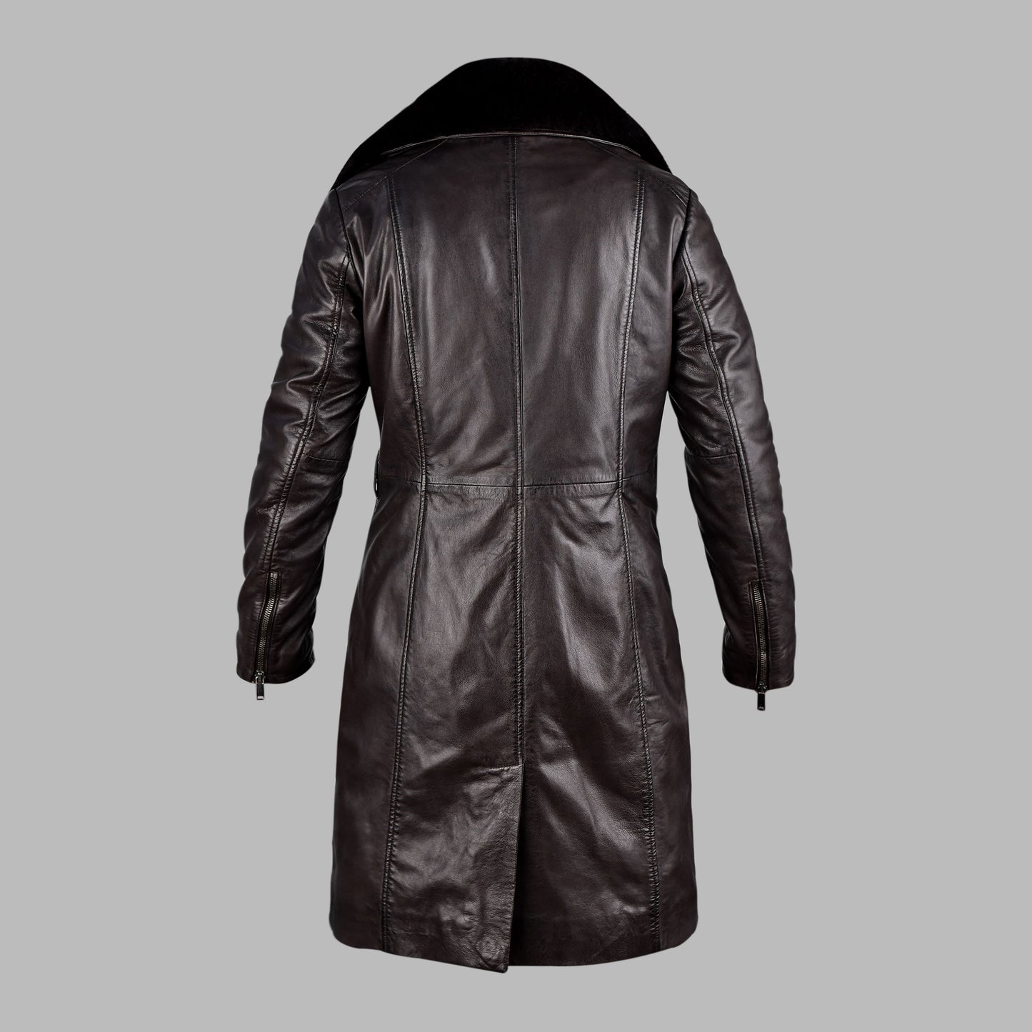Long Black Leather Coats For Mens With Fur Collar