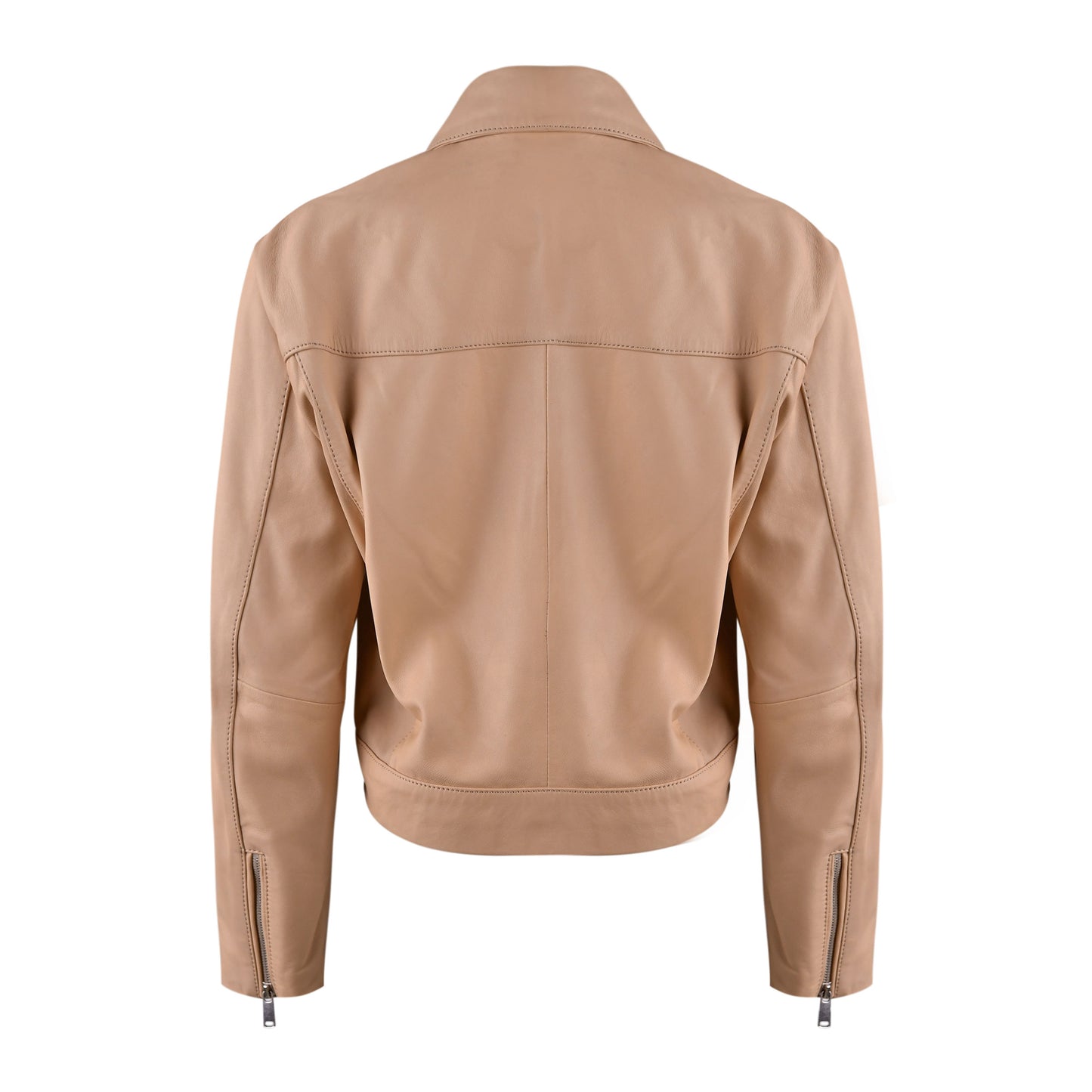 Beige Women Classic Biker Leather Jacket