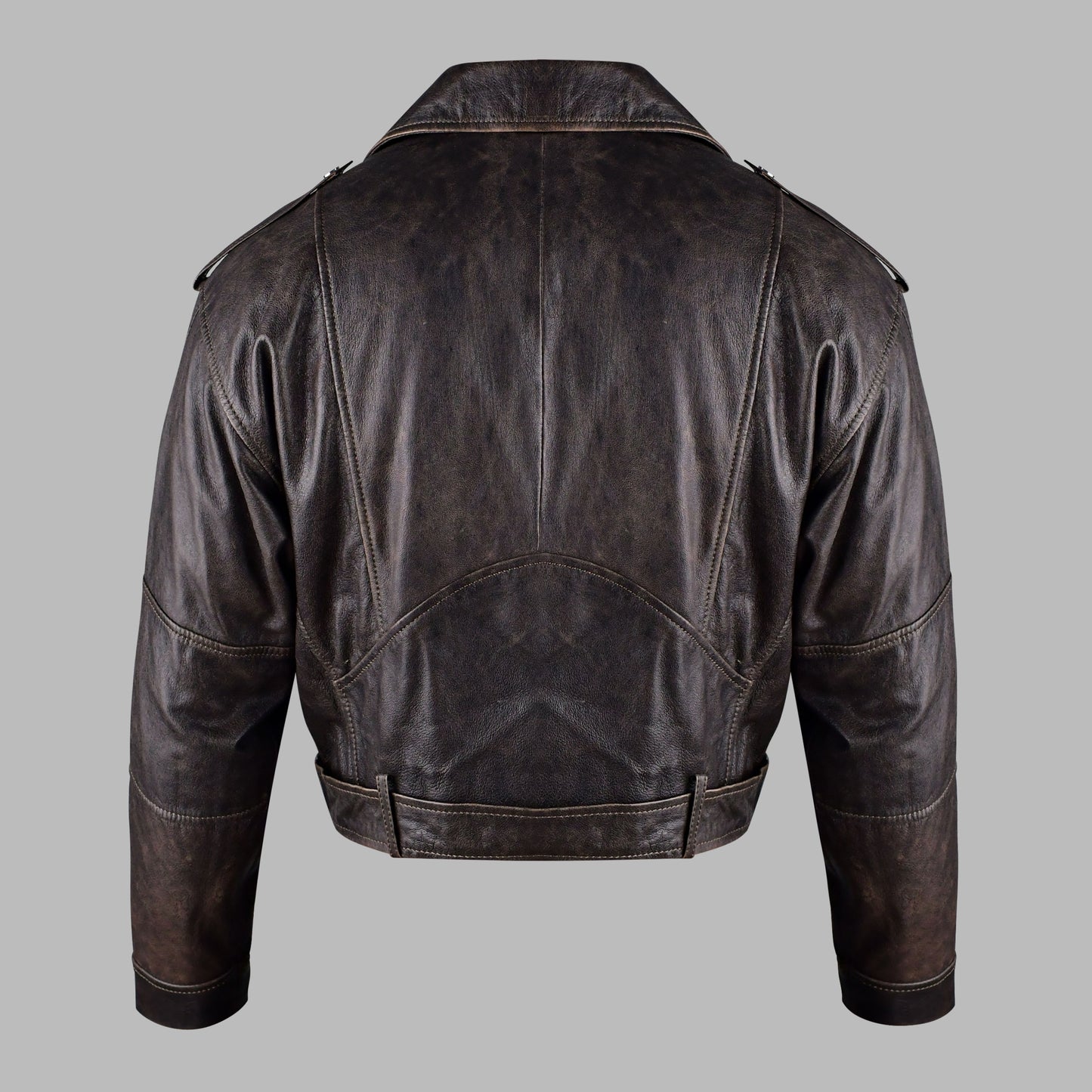Women Brown Distressed Leather Biker Jacket