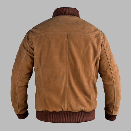 Brown Suede Bomber Jacket For Men