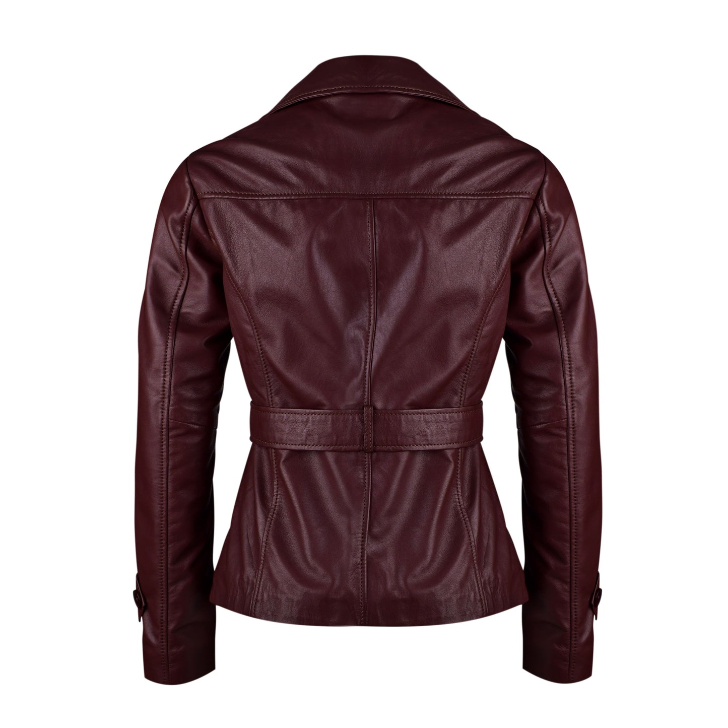 Burgundy Long Fashion Leather Jacket For Womens