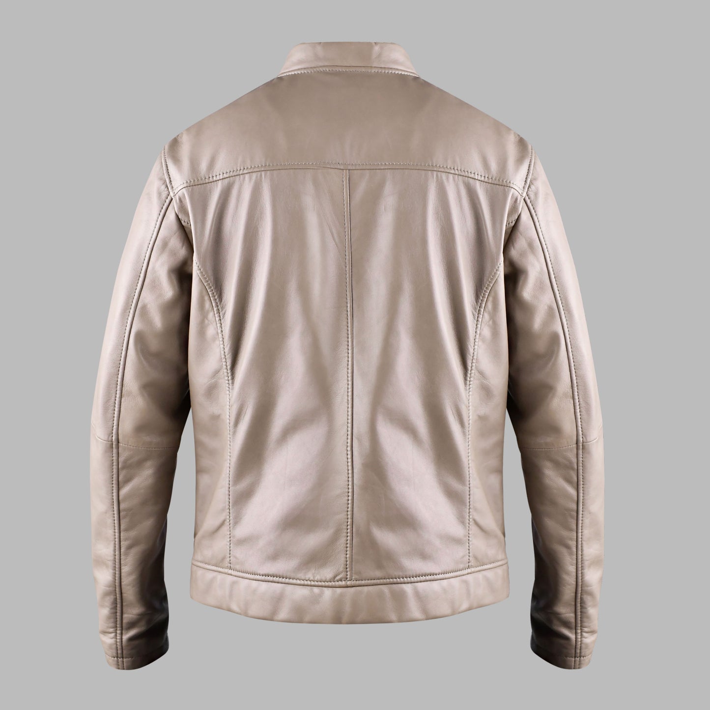 Mens Beige Leather Biker Jacket