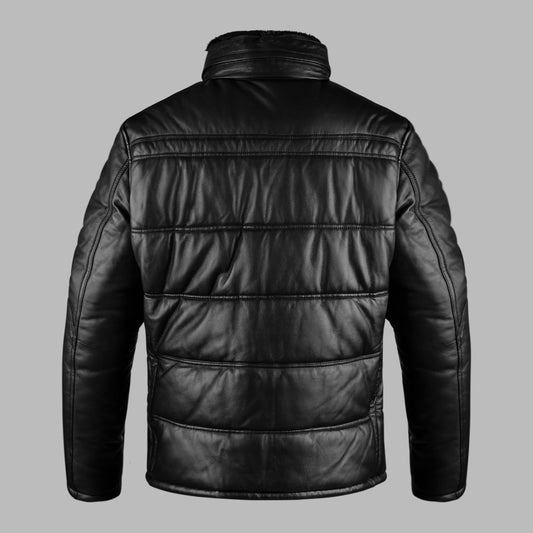 Black Puffer Leather Jacket For Womens