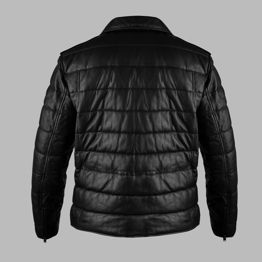 Exclusive Mens Collared Puffer Leather Jacket