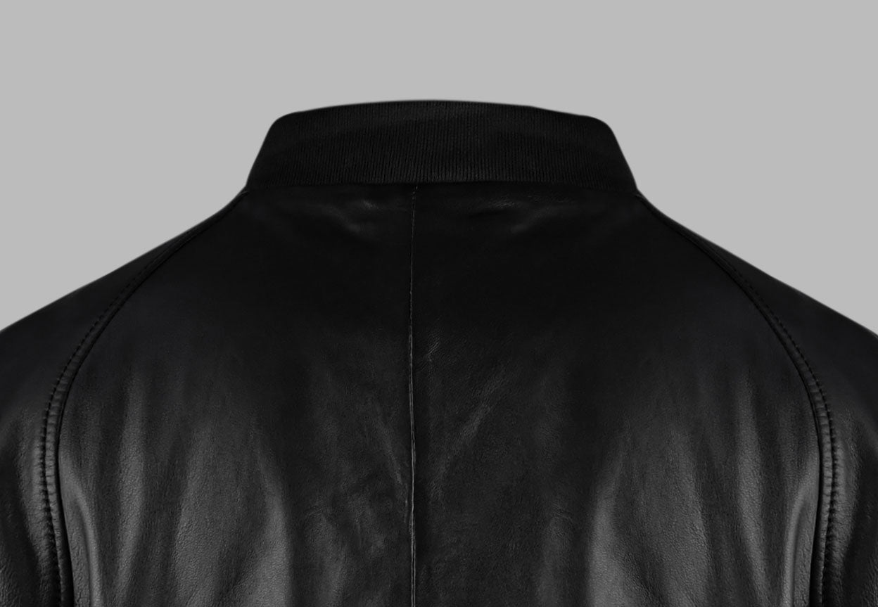 Bomber Black Leather Jacket for Men