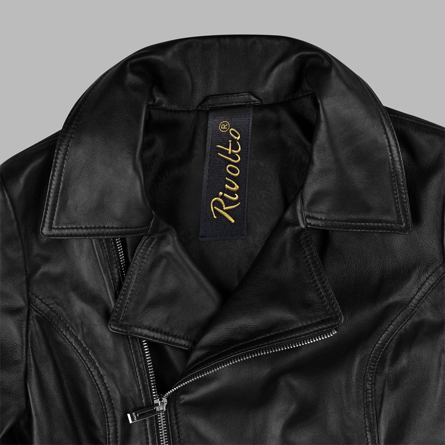 Black Cropped Leather Biker Jacket For Women