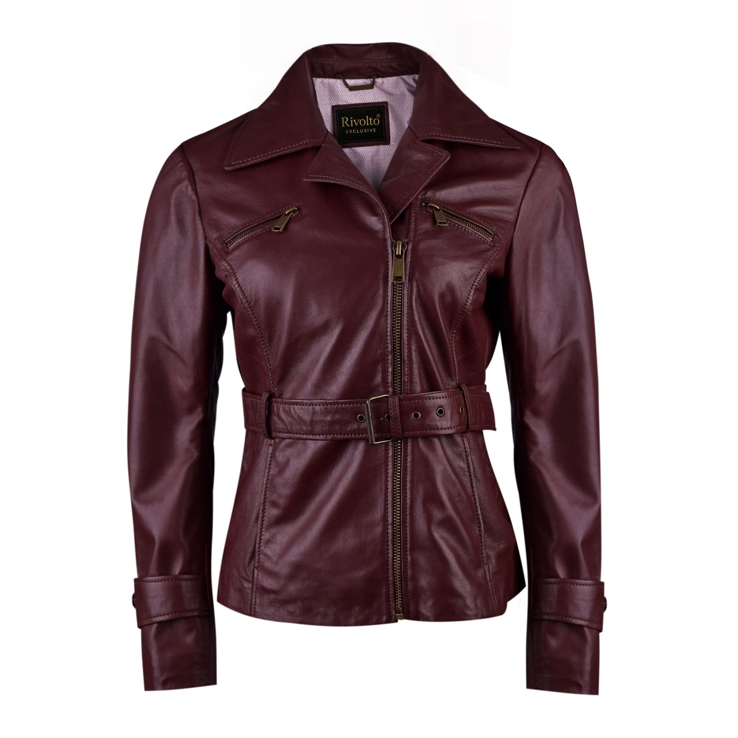 Burgundy Long Fashion Leather Jacket For Womens