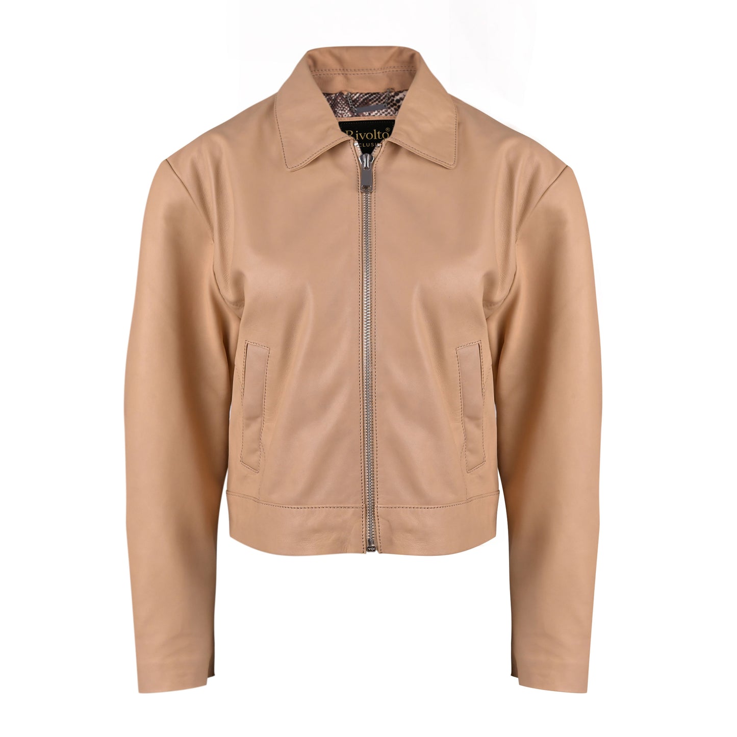 Beige Women Classic Biker Leather Jacket