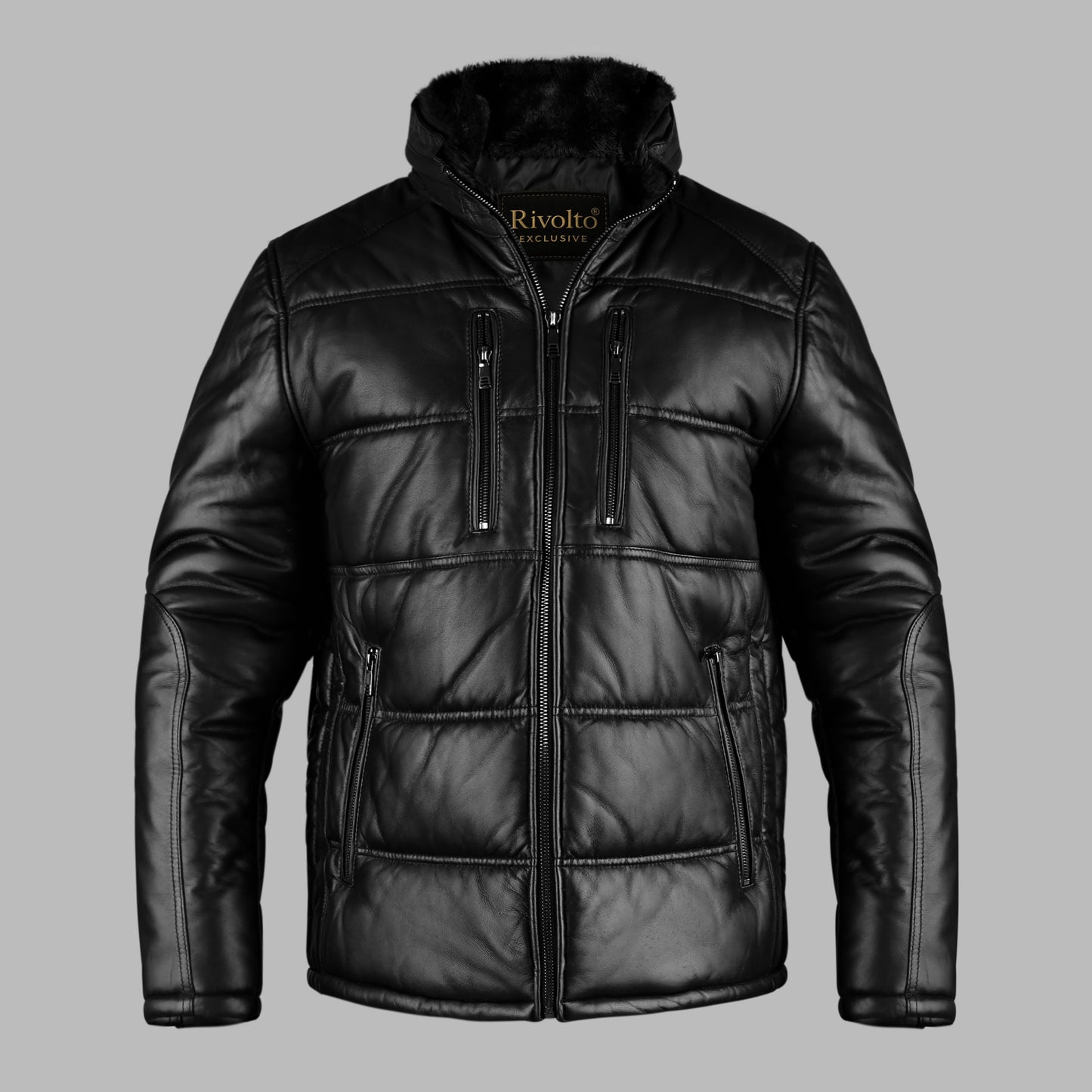 Black Puffer Leather Jacket For Womens