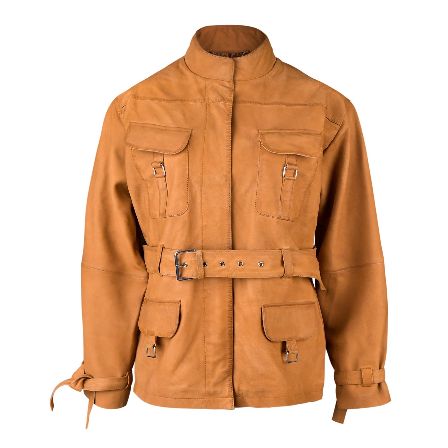 Tan Brown Leather Trench Coat For Women