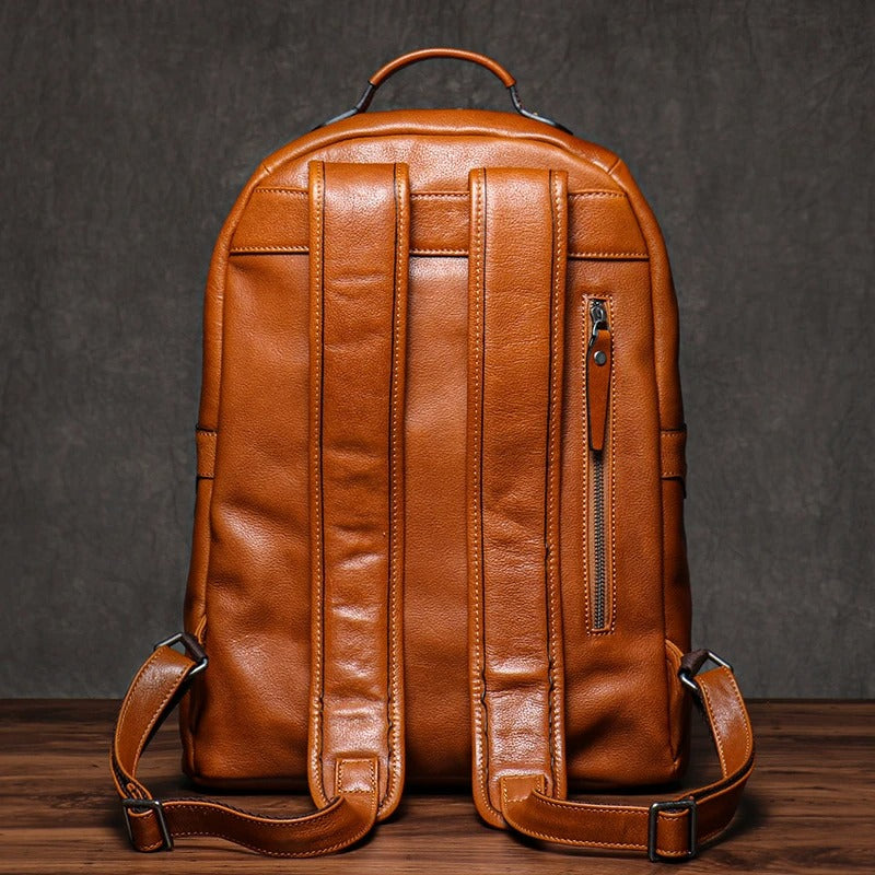 Unisex Large Capacity Brown Leather Business Backpack