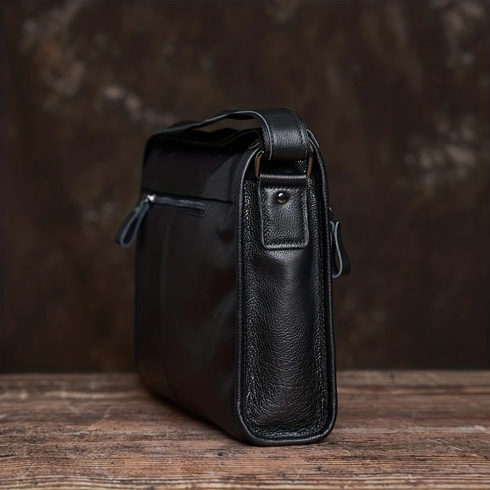Mens Black Leather Laptop Work Bag