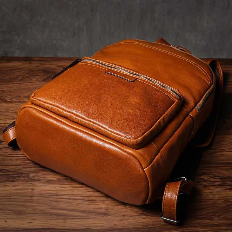 Unisex Large Capacity Brown Leather Business Backpack