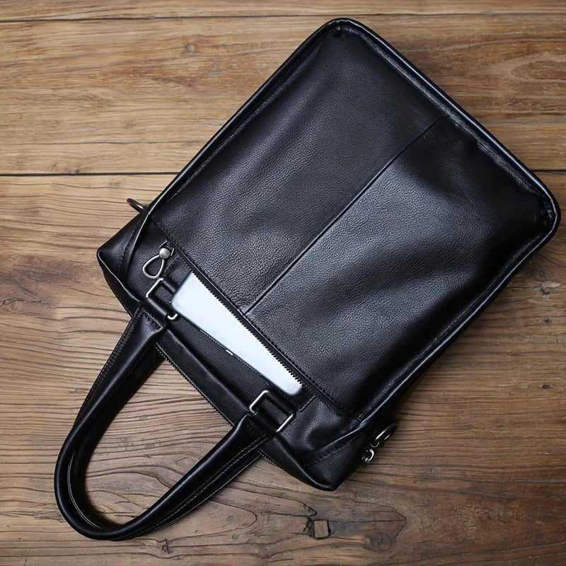 Unisex Ultra Soft Leather Vertical Laptop Bag