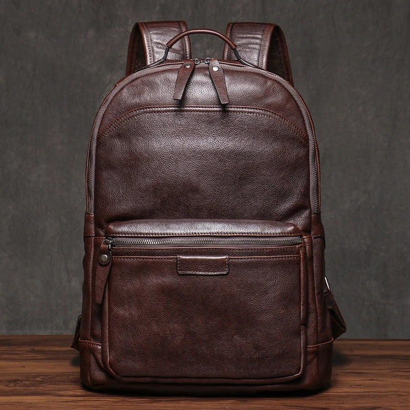 Unisex Large Capacity Brown Leather Business Backpack