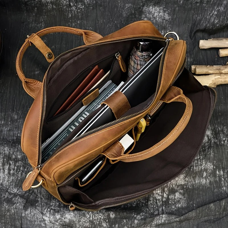 Top Layer Mens Leather Laptop Shoulder Bag