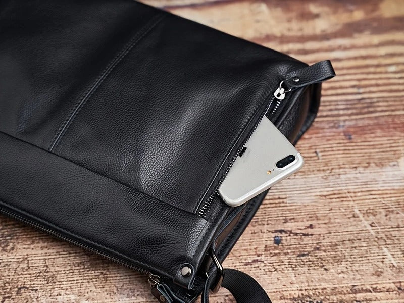 Mens Black Leather Laptop Work Bag