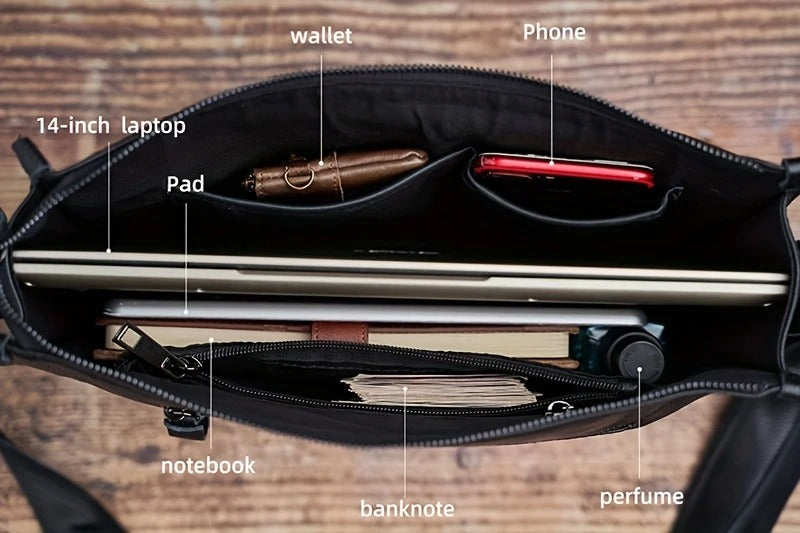 Mens Black Leather Laptop Work Bag