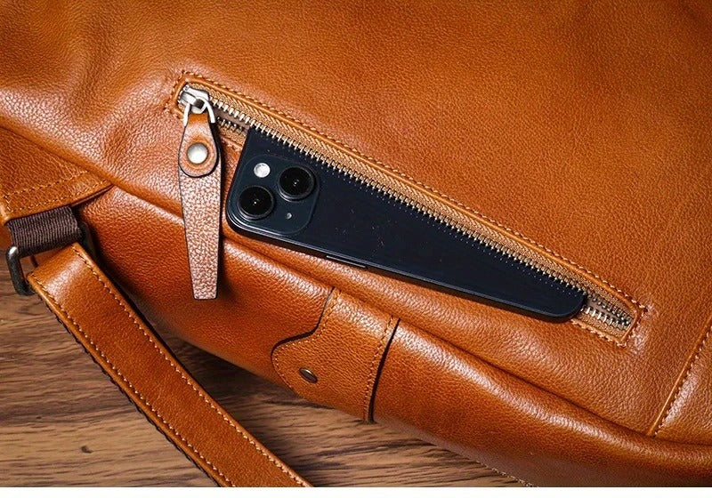 Unisex Large Capacity Brown Leather Business Backpack