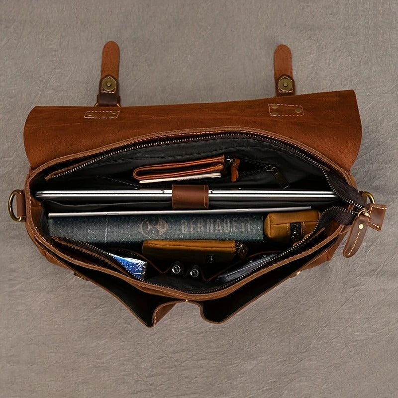 Top Layer Mens Leather Laptop Satchel Bag