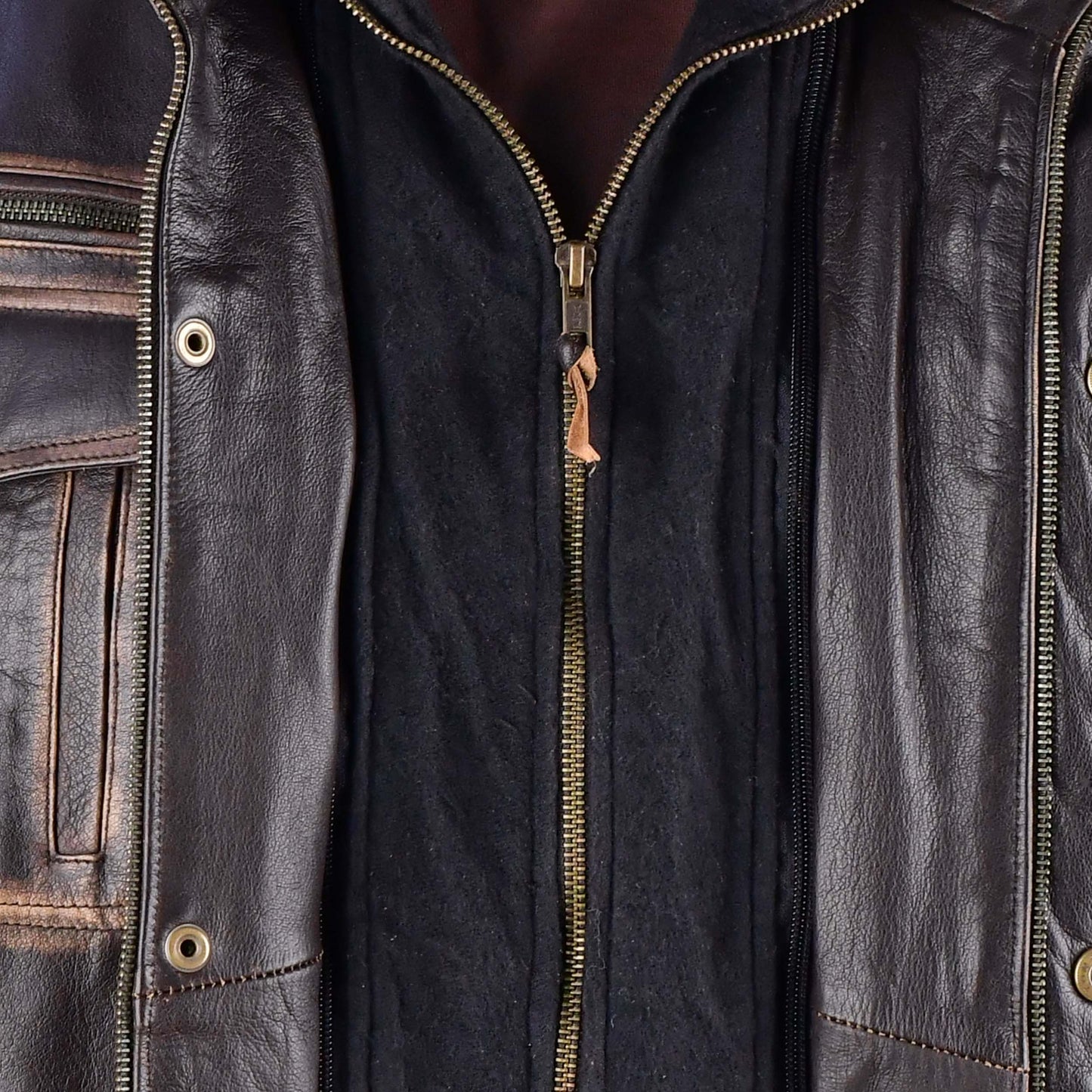 Distressed Leather Motorcycle Jacket Mens