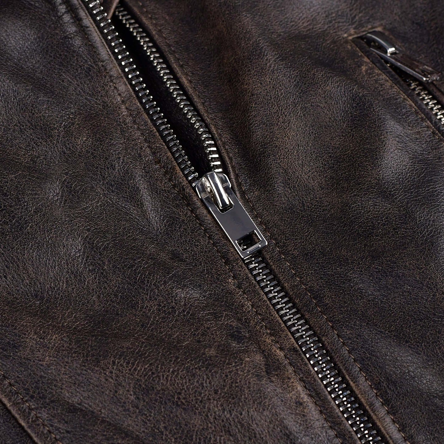 Women Brown Distressed Leather Biker Jacket