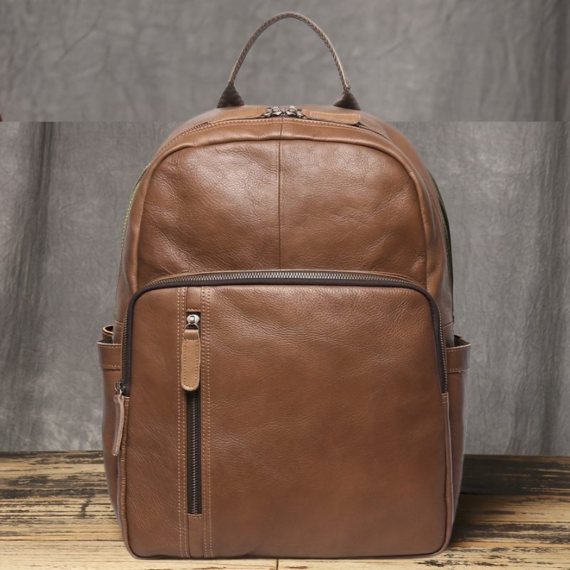 Unisex Ultra Soft Army Green Leather Work Backpack