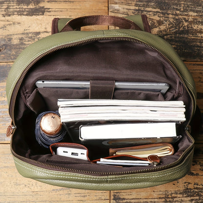 Unisex Ultra Soft Army Green Leather Work Backpack
