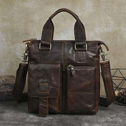 Unisex Crazy Leather Vertical Laptop Bag