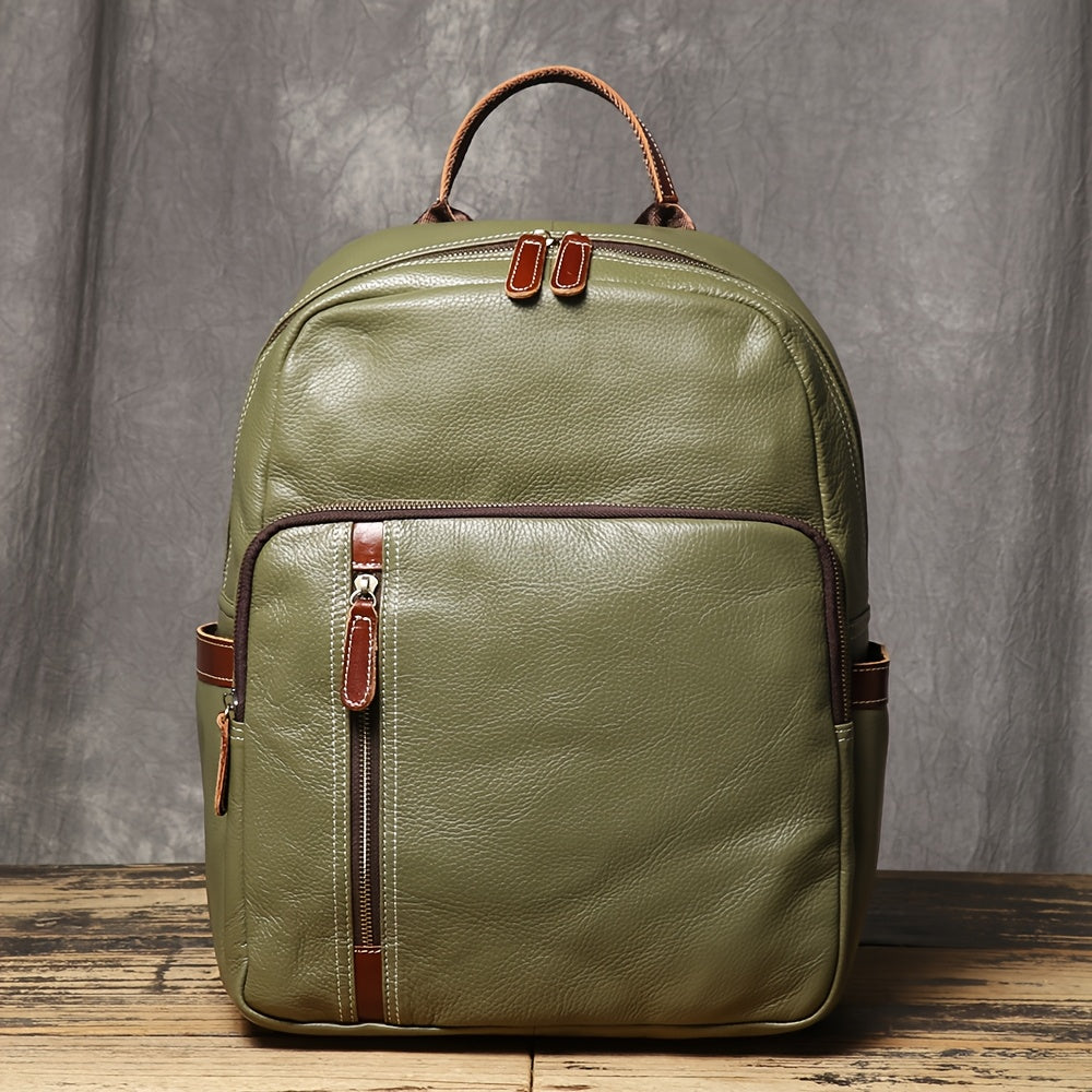 Unisex Ultra Soft Army Green Leather Work Backpack
