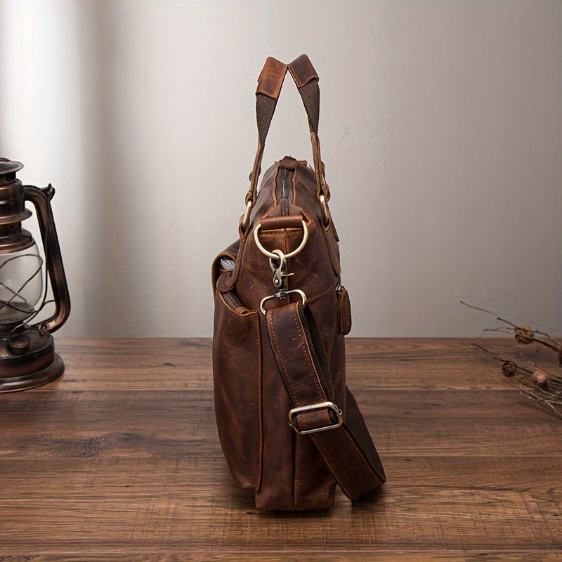 Unisex Crazy Leather Vertical Laptop Bag
