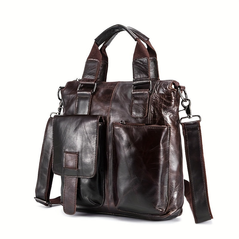 Unisex Crazy Leather Vertical Laptop Bag