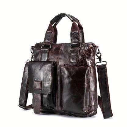 Unisex Crazy Leather Vertical Laptop Bag