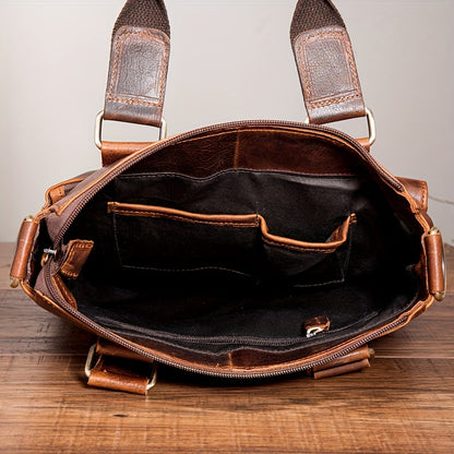 Unisex Crazy Leather Vertical Laptop Bag