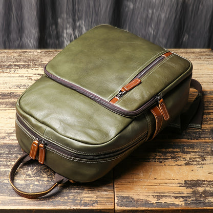 Unisex Ultra Soft Army Green Leather Work Backpack